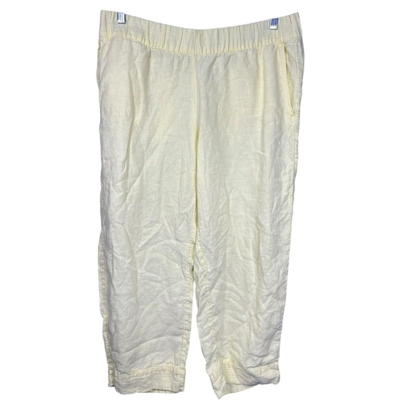 J JILL LOVE LINEN PANTS WIDE LEGS CROPPED Butter Yellow LAGENLOOK MINIMALIST Med - Picture 1 of 12